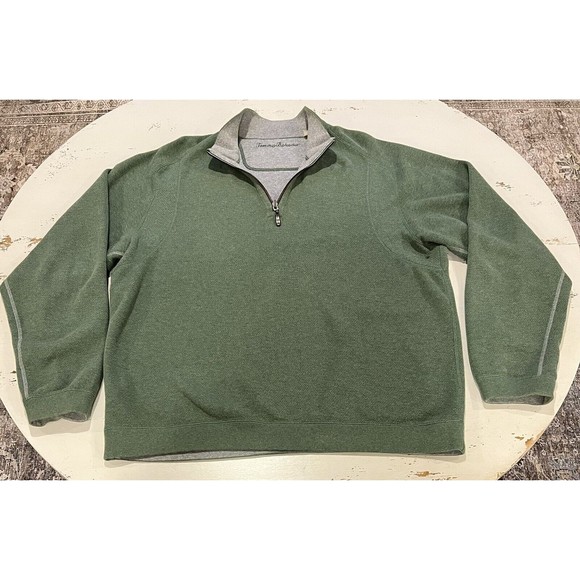 Tommy Bahama Men's XL Quarter Zip Sweater X-Large Reversible Green Gray Pullover - Picture 1 of 13